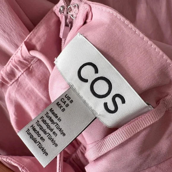 COS || Tie Back Gathered-waist Midi Dress Rose Pink 8 - Picture 7 of 10
